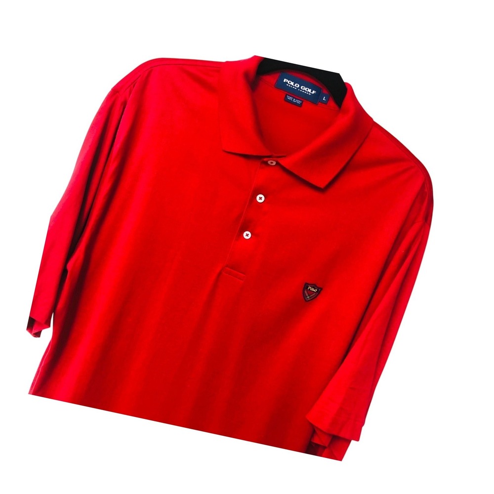 Polo Golf Ralph Lauren Shirt Red Peru Cotton Tartan Crest Logo Preppy Men's L